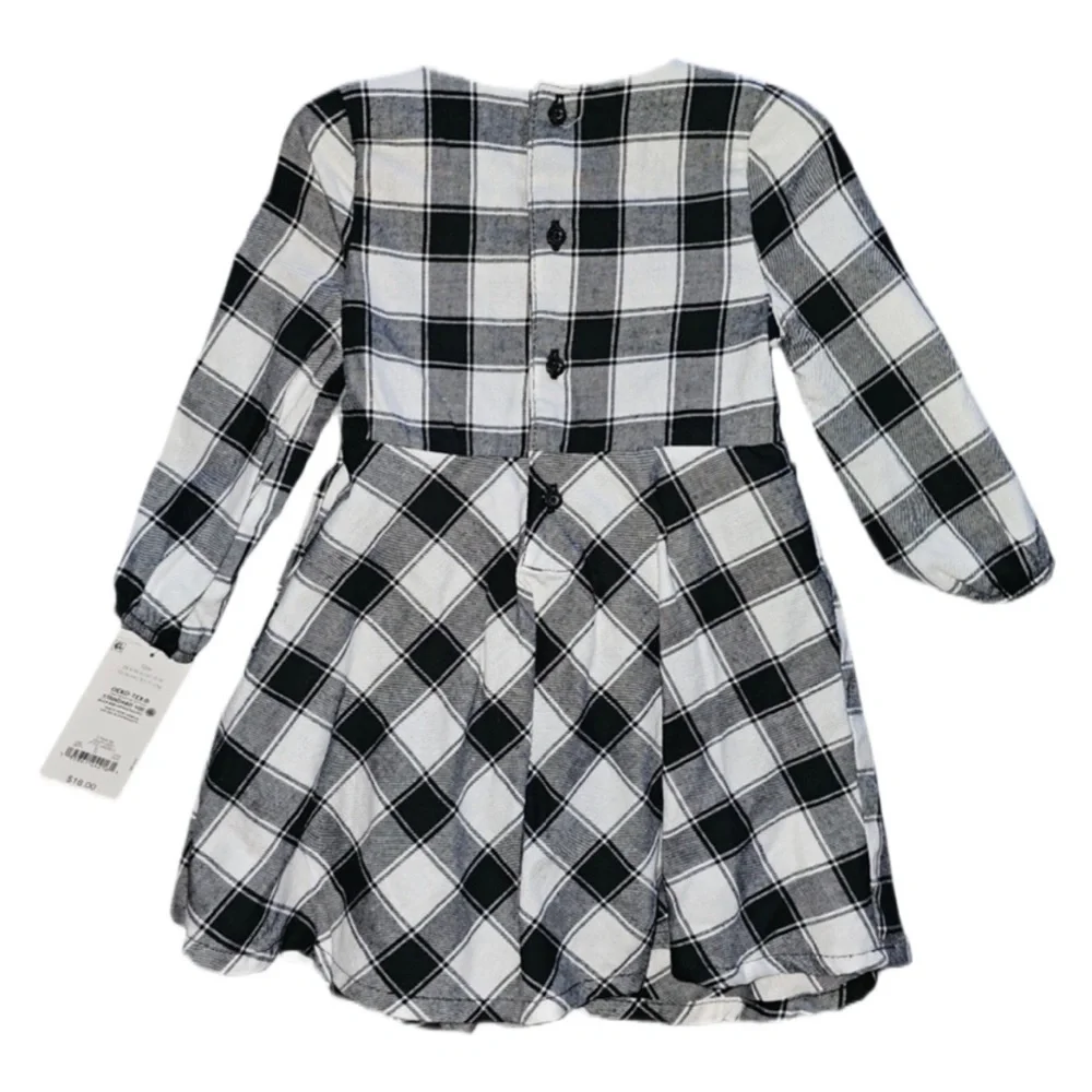 Carter’s Black and White Plaid Long Sleeve Dress with Black Diaper Cover